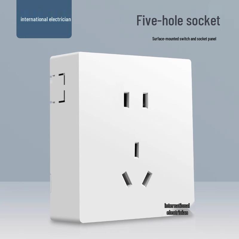 86 Type Double Gang Double Throw Wall Switch & Socket Panel with Exposed Wiring & Five Holes