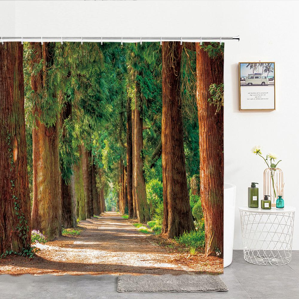 Bath Curtain 3d Printing Window Scenery Forest Shower Curtains Waterproof Bathroom Curtain Washable Fabric With Hooks