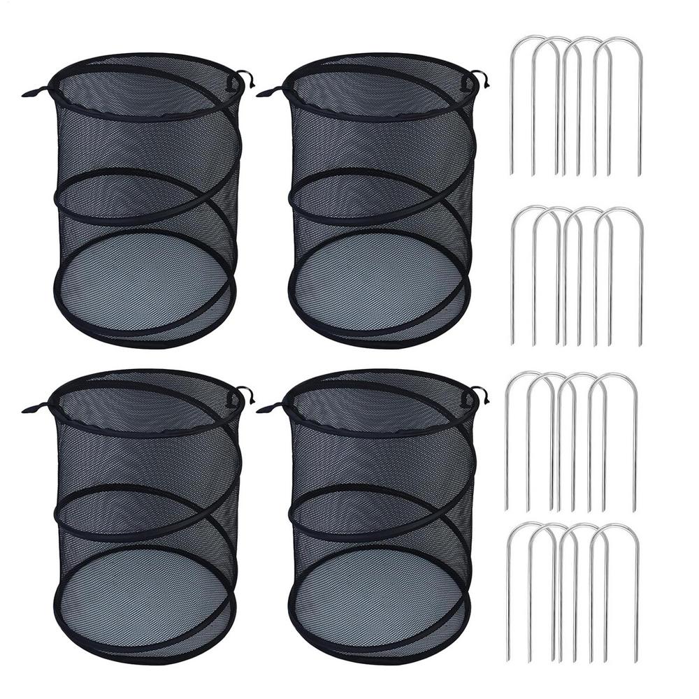 

4 Pieces P-op Up Garden Plant Mesh Tent Cover Foldable In-sect Barrier Mesh Tent With 16 Stakes Fly-Proof Animals Barrier Guard чорний