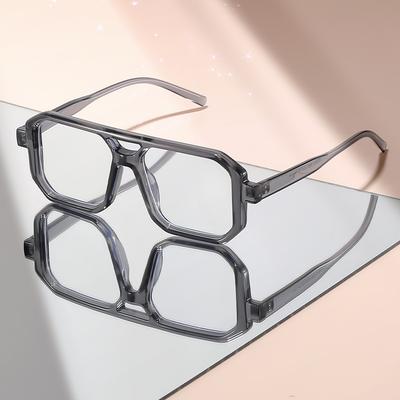 Occhiali Quadrati a Doppio Ponte Retro con Lenti Piatte per Viaggi, Feste, Uso Quotidiano, Scatti Fotografici, Decorazione e Anti-Luce Blu