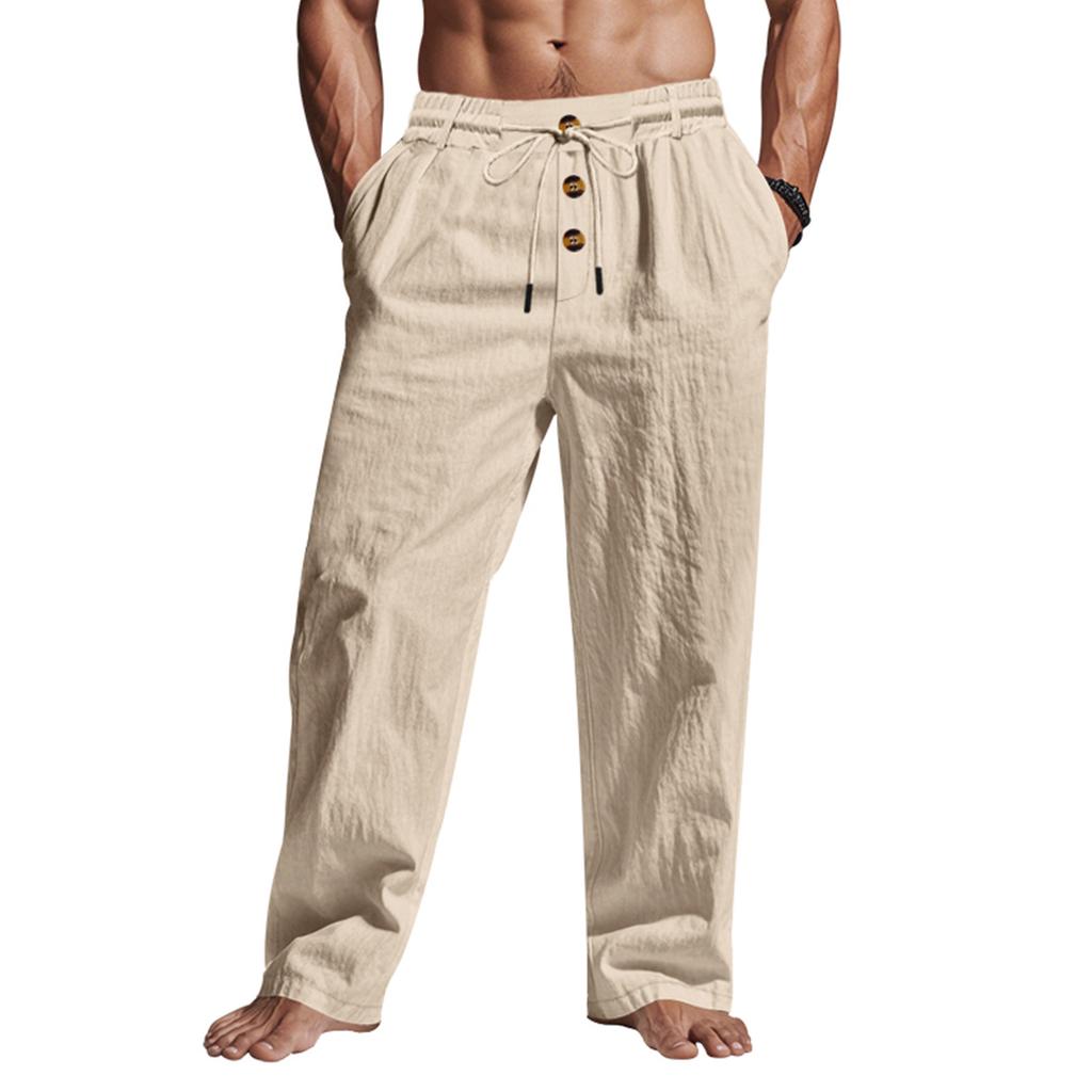 Men's Cotton-Linen Summer Straight-Leg -Color Casual Trousers
