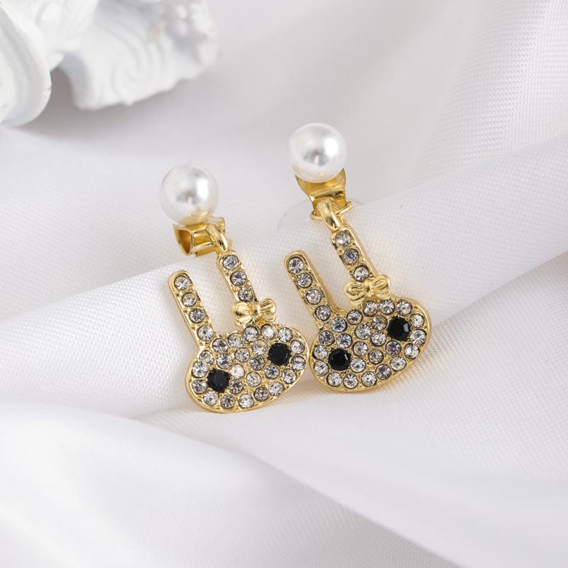 925 Silver Needle Temperament High-end Full Diamond Pearl Earrings Women's ins Wind Geometric Earrings Korean Light Luxury Earrings