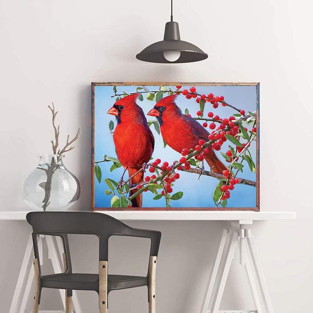 5D DIY Diamond Painting Full Round Drill Kits for Adults Cardinal Birds ...