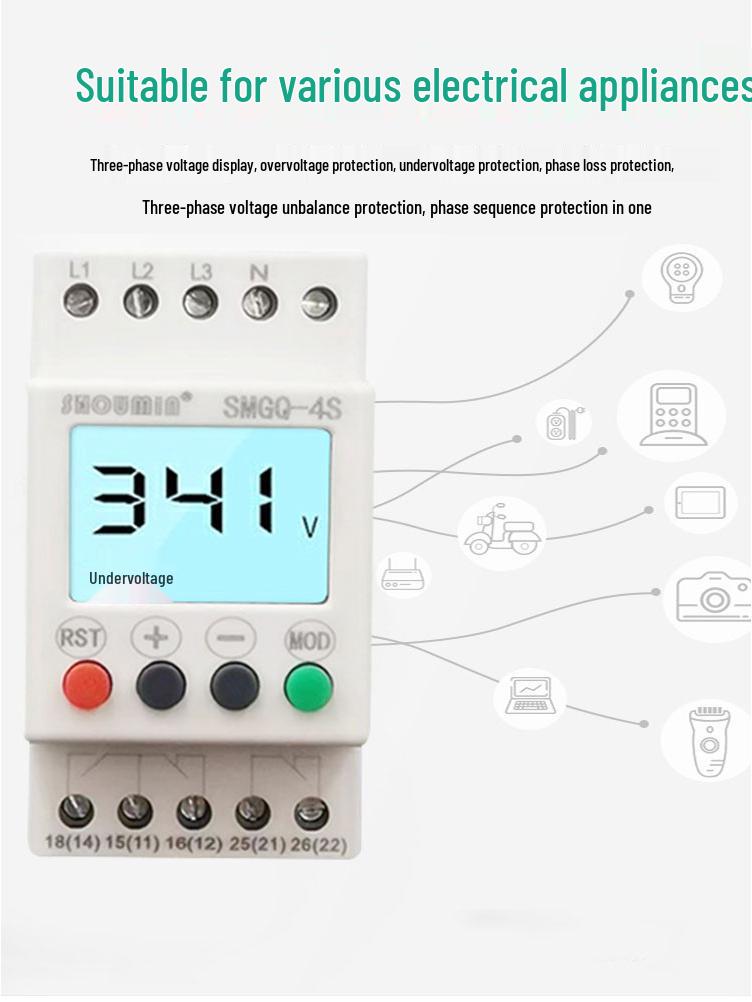 KT Phase Loss Protector: Three-Phase 380V Motor & AC Phase Loss, Undervoltage, Overvoltage, Open Phase, Wrong Phase, and Sequence Protection Relay