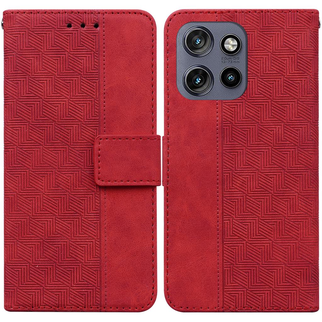 For Motorola Edge 50 Neo 5G/Moto S50 5G/Thinkphone 25 5G Case Geometry Pattern Leather Wallet Phone Cover with Wrist Strap