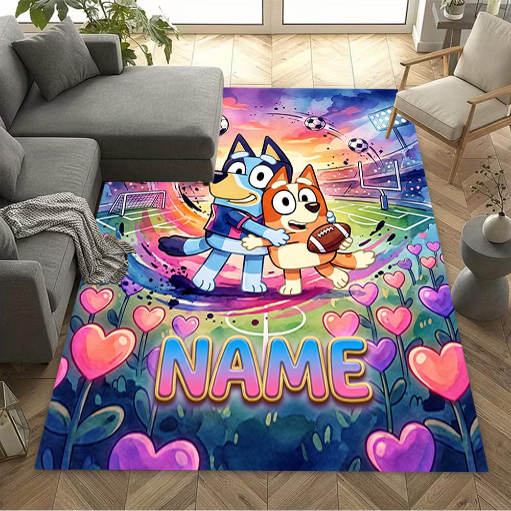 Soccer Fun Blue Heeler Customized Name Floor Mat Design for Bedrooms Playrooms Outdoor Dormitory Anti-slip Rug Anime Office Decor