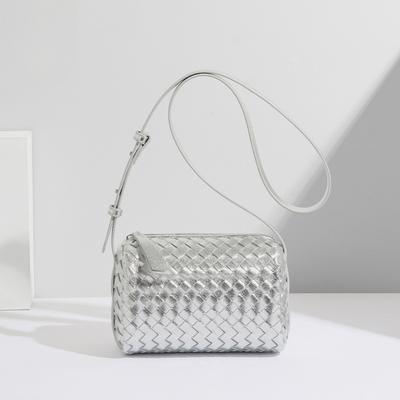Women's Light Luxury Style Single-shoulder Crossbody Woven Small Square Bag and Silver Pillow Bag