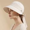 Solid Color Wide Brim Bucket Hat Ribbon Peaked Cap Foldable Women Sun Hat  Outdoor