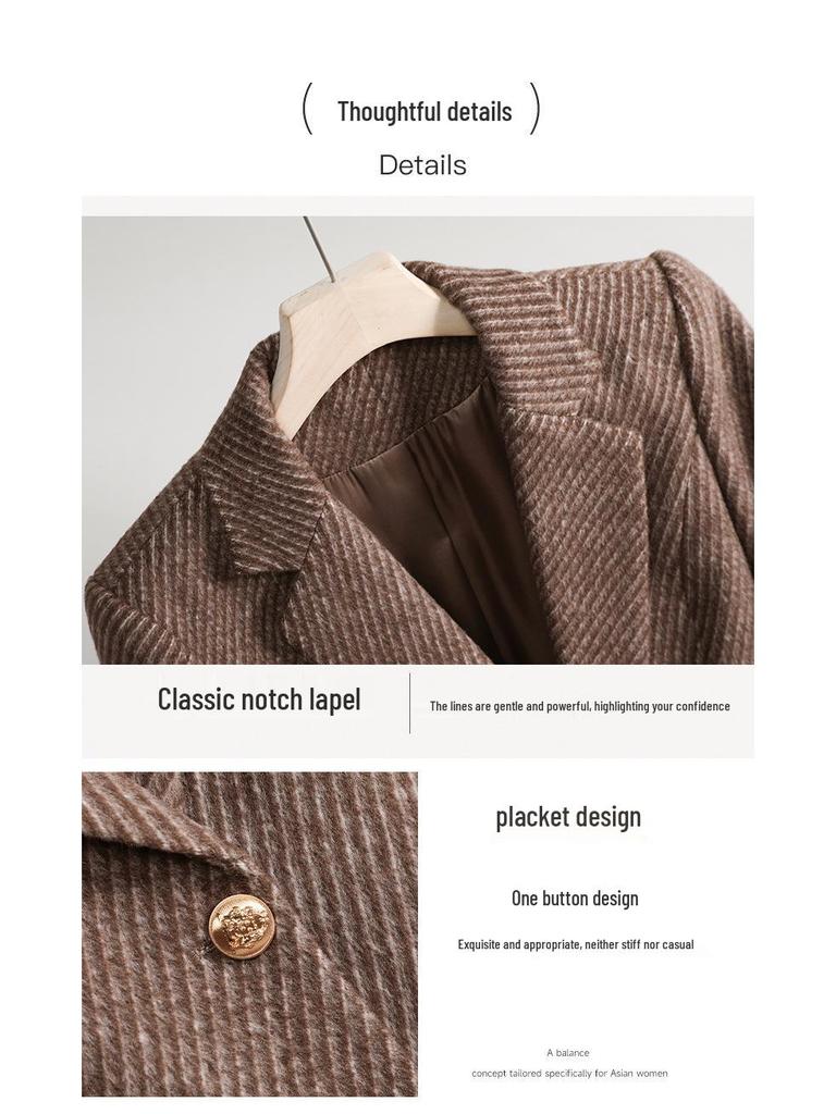 Women's Khaki Striped Wool-Blend Blazer - Slim Fit, Autumn/Winter 2025