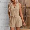 Completo a due pezzi da donna taglie forti, gilet con bottoni, tinta unita