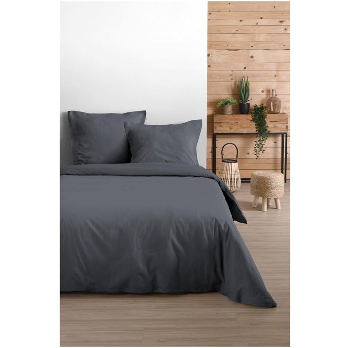 Drap Plat - Edens - 240 X 300 Cm - 100% Coton - Ardoise - Doux Et Respirant