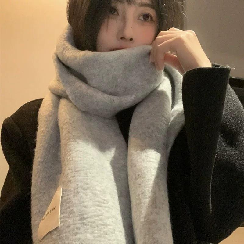 Korean Style Solid Color Knitted Scarf for Women, New Winter High-End Wool Scarf, Student Atmosphere Neck Protector Neck Warmer
