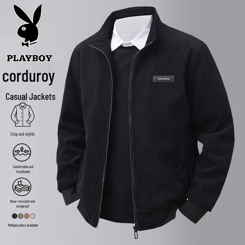 PLAYBOY Men's Corduroy Stand-Collar Jacket