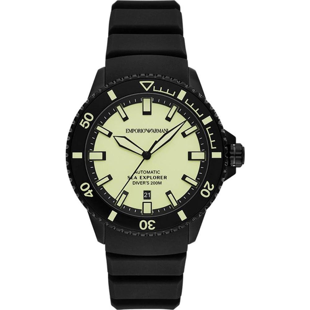 Emporio Armani Sea Explorer Glow Black Silicone Men s Automatic Diver Watch AR60085 чёрный