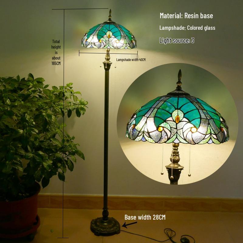 Retro Nordic Style Tiffany Floor Lamp - Colored Glass Light for Living Room, Bedroom, or Study.