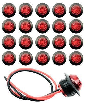 HTharros Sada okrúhlych LED bočných obrysových svetiel pre a Autobusy 20-dielna 3-LED lampy, Červená, 12V/24V, Nákladné vozidlá, Prívesy,
