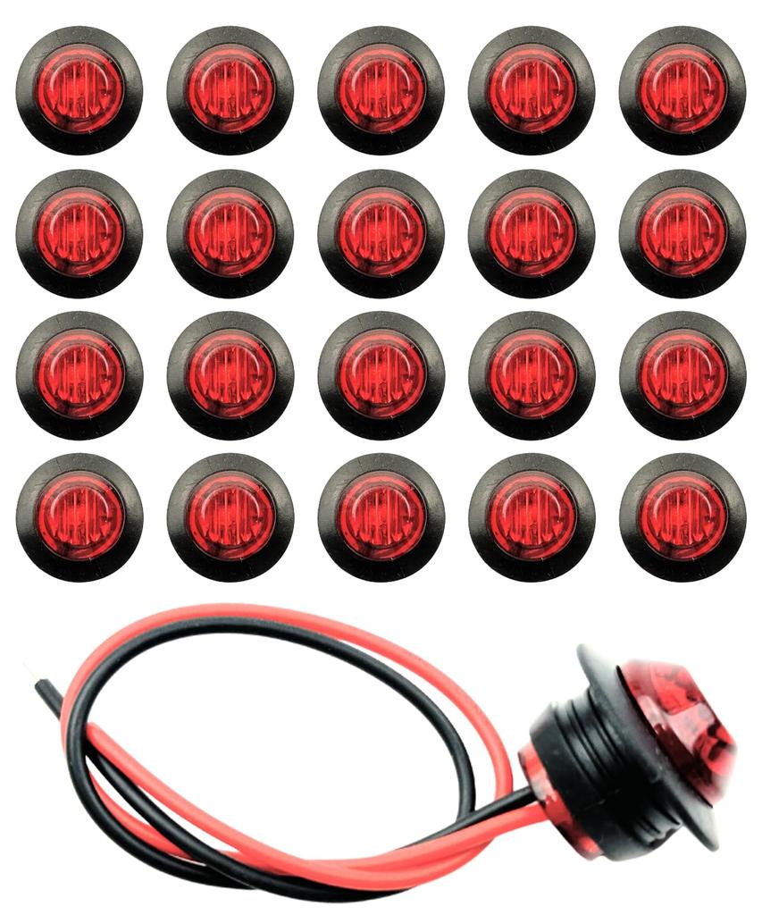 HTharros Set of Round LED Side Marker for and Buses 20-Piece 3-LED Lamps, Red, 12V/24V, Trucks, Trailers,