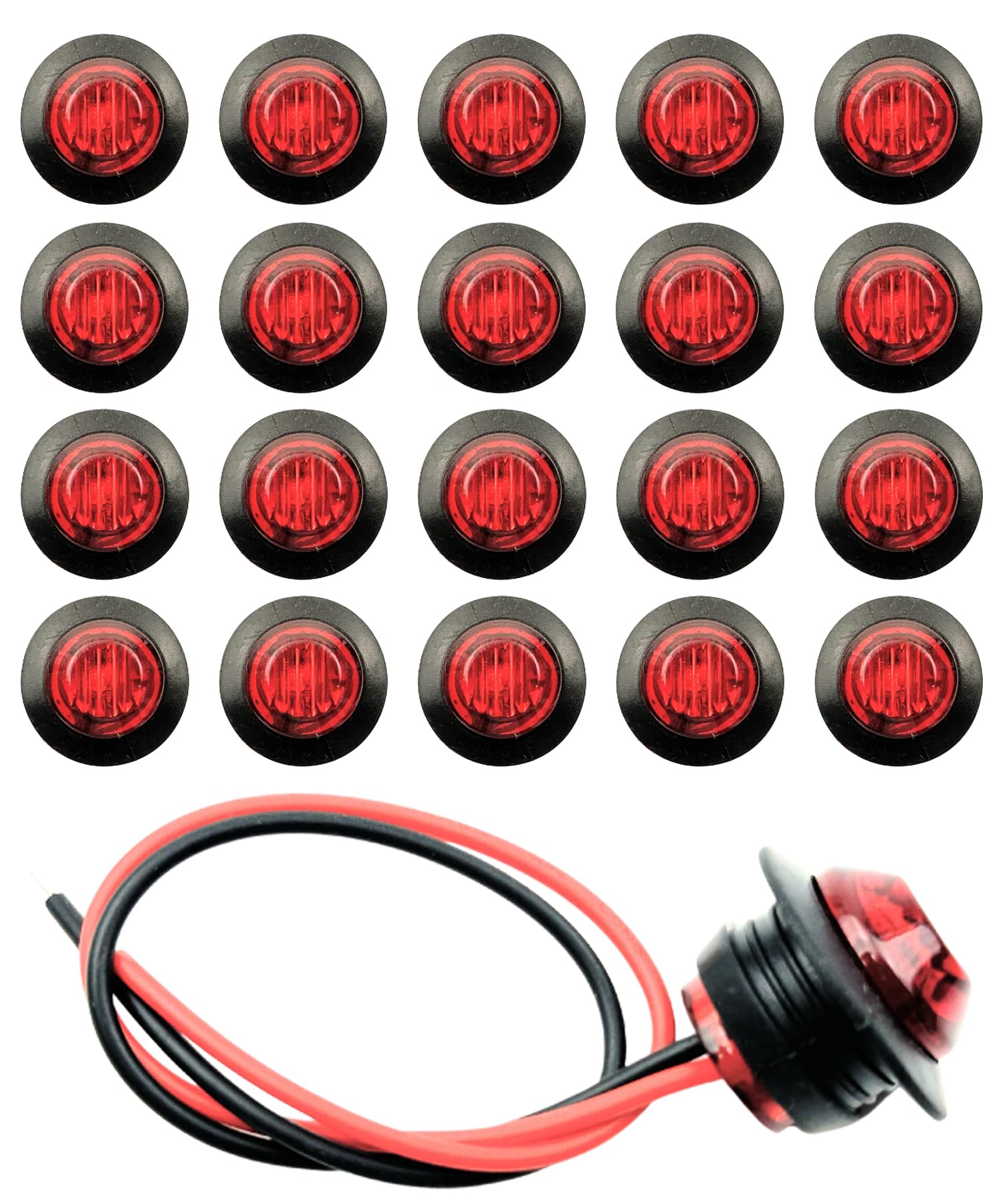 

HTharros Set of Round LED Side Marker for and Buses 20-Piece 3-LED Lamps, Red, 12V/24V, Trucks, Trailers,