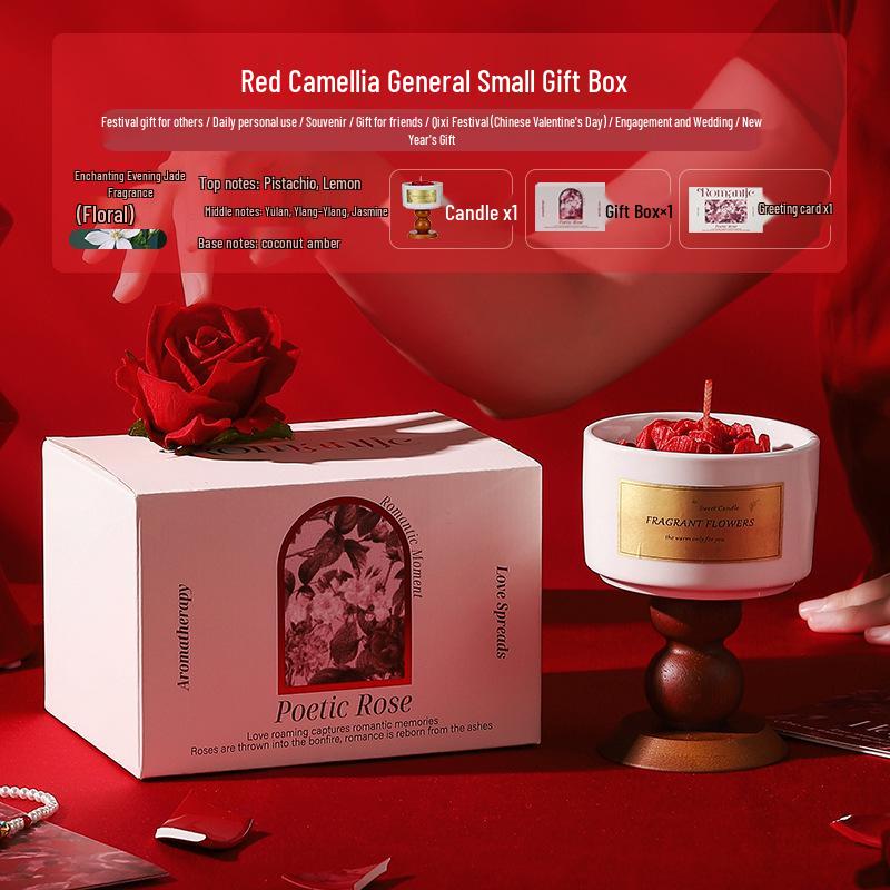 High-End Camellia Scented Candle Gift Box for Girls, Newlyweds, Party Favors & Decor - Ceramic Cup Fragrance