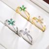Pastoral Five-Leaf Zircon Copper Ring: Elegant Women's Jewelry with Small Grass Design