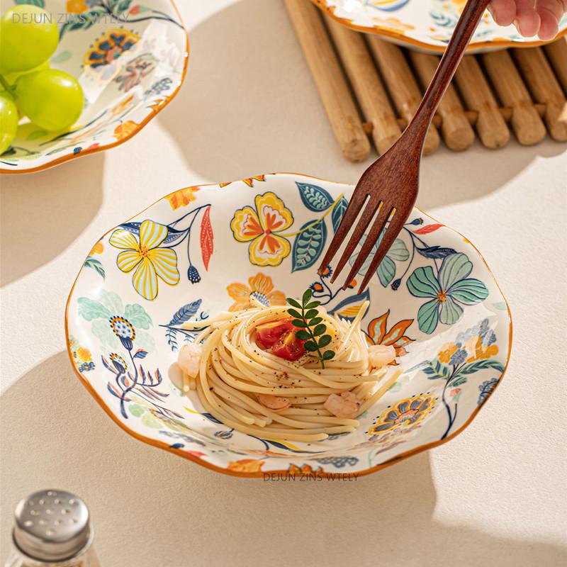 Flower Pattern Ceramic Plates Home Porcelain Tableware Exquisite Fruit Salad Plates Kitchen Accessories Dinner Plates and Dishes