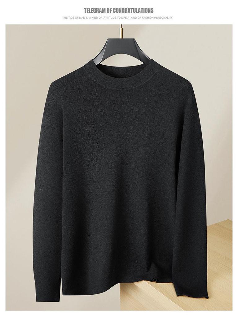 Men's Plus Size Silk Velvet Knitwear: Autumn/Winter 2025 Casual Round Neck Wool Sweater.