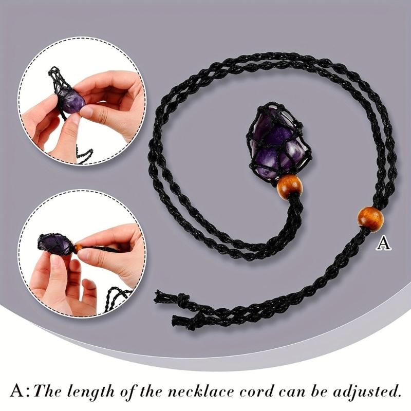 10er-Packung Halsketten mit Anhänger aus Naturstein, Netztasche, einzigartige verstellbare Kordel, Choker zur Präsentation von Kristallen, handgefertigter Schmuck