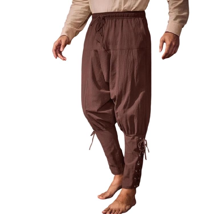 Men Pirate Pants Renaissances Ankle Band Pant Medieval Vikinges Navigator Pants Halloween Costume Cosplay with Drawstring
