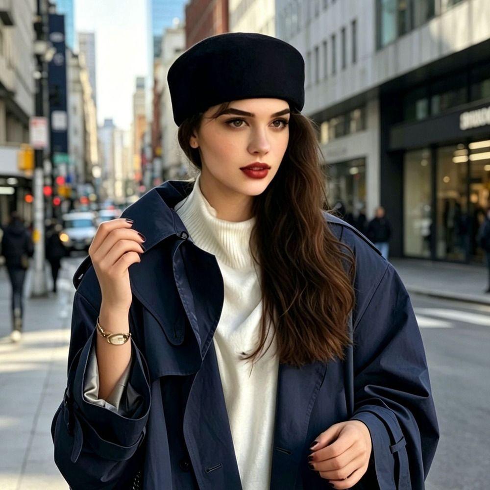 Wool Wool Pillbox Hat Structured Crown Painter Hat New Round Dress Hat Daily Outfits
