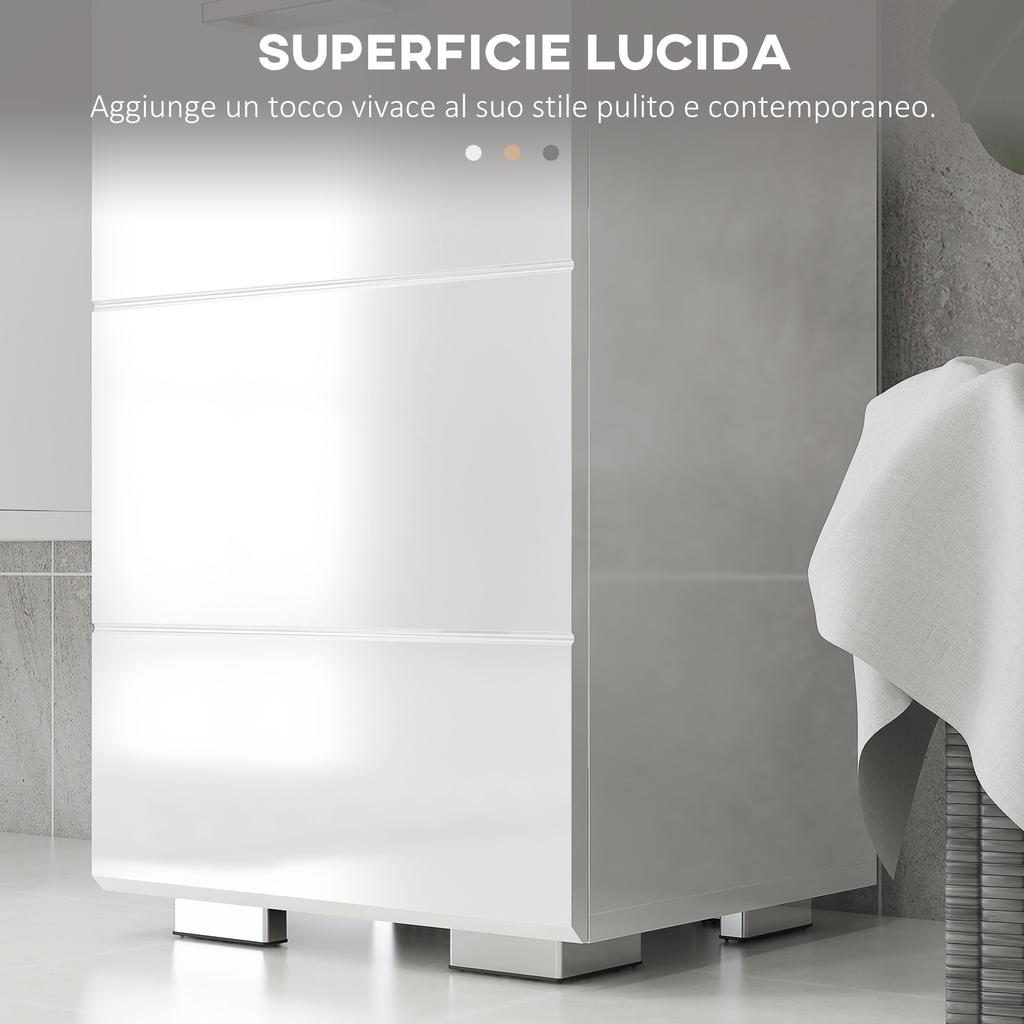 Bathroom Column in MDF with Open Shelf, Drawer and Closed Cupboard, 37x32.5x170 cm, White
