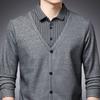 Herren Herbst Winter Pullover Revers ärmellos einreihig einfarbig gefälschte zweiteilige elastische Knöpfe lässig gestreift Plus Größe mittellange Herren