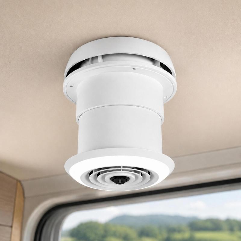Motorhome Vent Light Assembly for Round Roof Opening, Roof Mounted Component with Integrated LED Using 12V Power