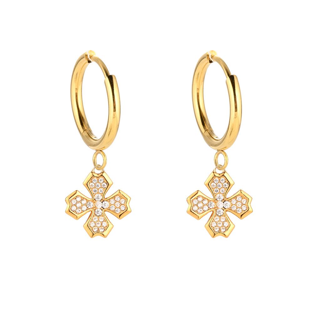 925 Sterling Silver Commuter Versatile Earrings 18K Gold Zircon Earrings Clover Sun Pendant Ear Buckles