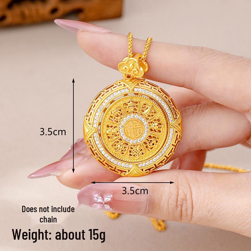 Ancient Gold Sand Eight-Treasure Compass Blessing Necklace - Chinese Retro Copper Alloy Jewelry