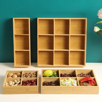 Dienblad 1 stuk bamboe negen vakken Dinerbord Snackbord Bijgerechtbord Broodvakbord Schaal Zeepbakje Afdruipmand