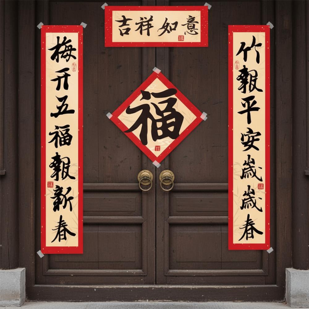 Magnetic 2026 New Year Door Couplet Set Leave No Trace Chinese Calligraphy Fu Character Sticker Modern Blessing Words