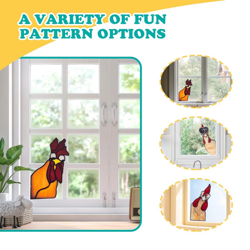 10cm Creative Peeping Rooster Window Corner Decor Acrylic Balcony Ornament