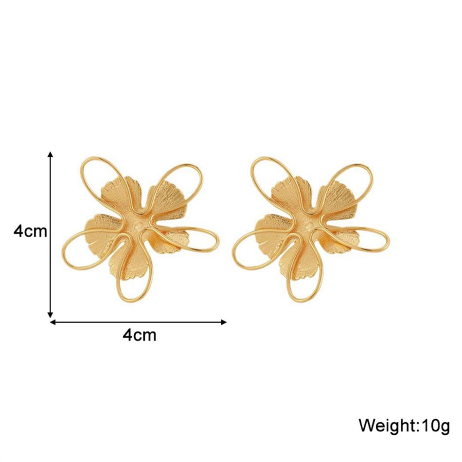 Übertriebene Große Webblumen Metall Goldene Stecker Ohrringe für Frauen Ohrschmuck Accessoire