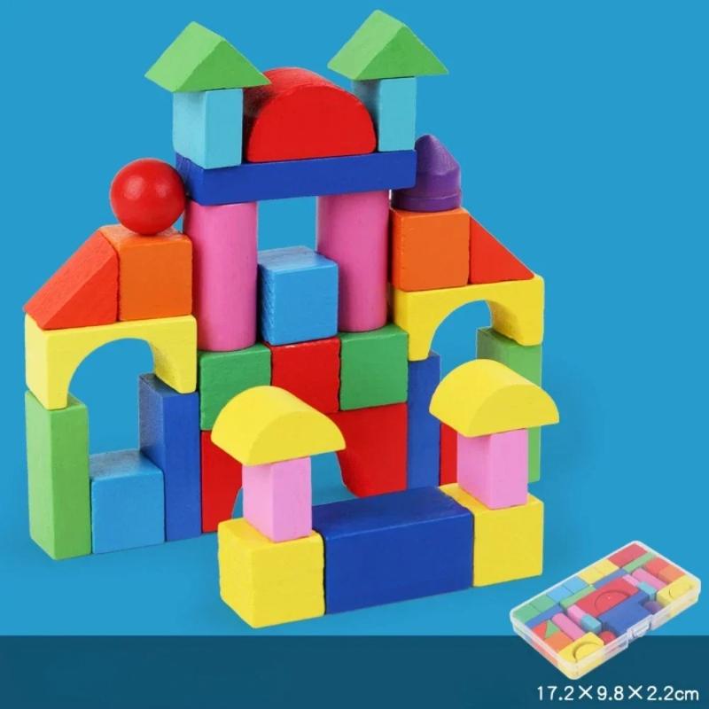 New 34PCS Kid Montessori Geometric Puzzle Toy Colorful Blocks DIY Thinking Game Sensory Toy Education Learning Aids for Children