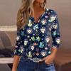 Women's Fashion Button V-Neck Seven Sleeve Cute Animal Print Casual Top