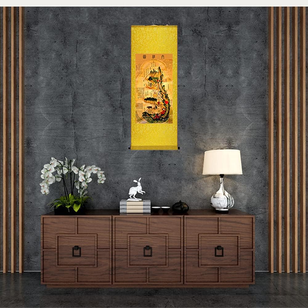 LOOPIG Chiński Obraz na Zwoju Tradycja Taoistyczna Fengshui Dekoracja Ścienna Dom Biuro Malowidło do Zawieszenia