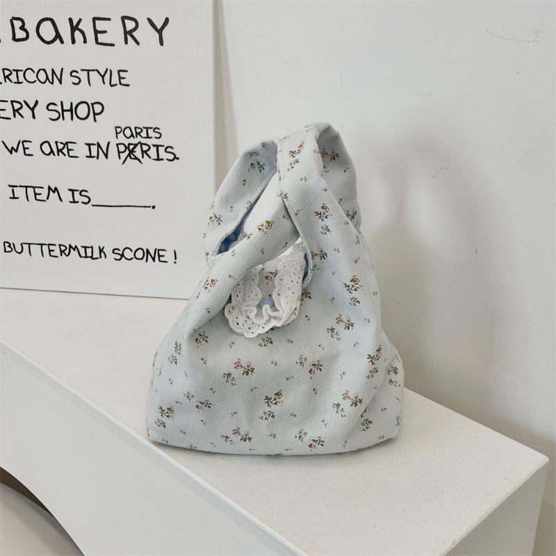 Cute floral handheld canvas bag, office miscellaneous items, small handbag, summer handbag, women's wrist bag