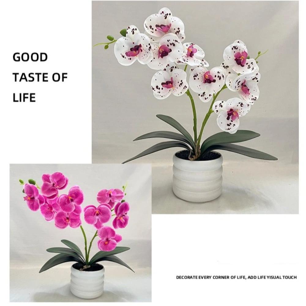 White Flower Pot Artificial Orchid Bonsai Multi-Bloom Artificial Faux Plants  Home Decor
