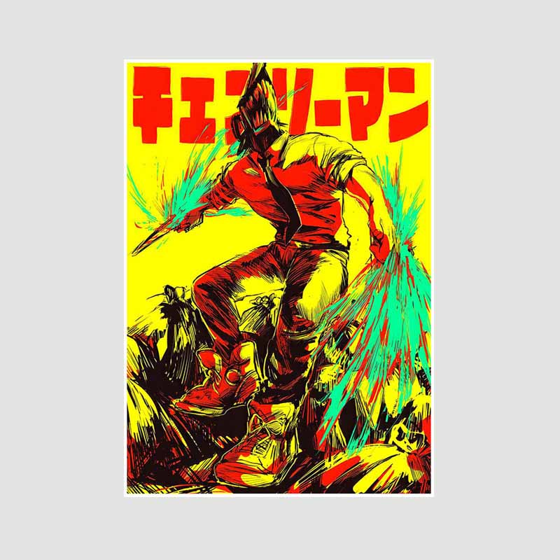 

Японский аниме-постер с изображением человека с бензопилой, эстетические ретро-постеры на белой бумаге, настенные принты, домашний декор, гостиная, бар, украшение, искусство, живопись, подарки 42x30cm