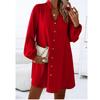 Export Fashion Spring & Fall New Arrival Cross-Border Pure Color V-neck Single Breasted Loose A- Line Long Sleeve Shirt Dress Dress