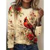 Floral Print Crew Neck T-shirt, Casual Long-sleeved Top, Suitable for Spring and Autumn, Women's Clothing