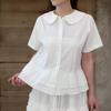 New Arrivals Open Run Women Frill Sleeve Summer Short Sleeve Blouse Round Collar