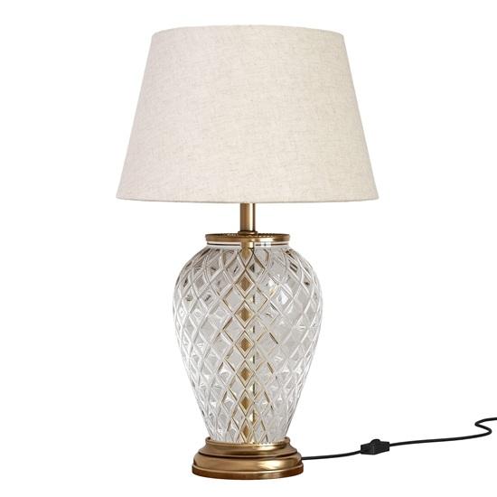 Glass Table LED Lamp Royal Diamond Cut Glass Off White Lampshade Bedside, 58.42 Cm Living Room, Bedroom, Home Decoration, Hotel Pack of 1