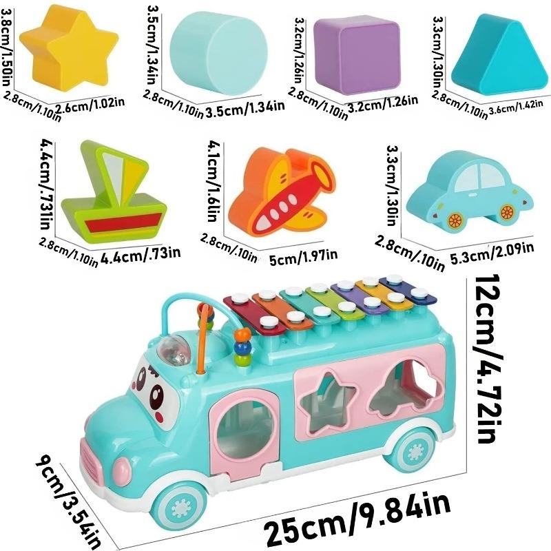 Baby Musical Instruments Toys Animal Bus with Piano Keyboard Xylophone Drum Color Learning Montessori Toys for Toddler Boys Girl