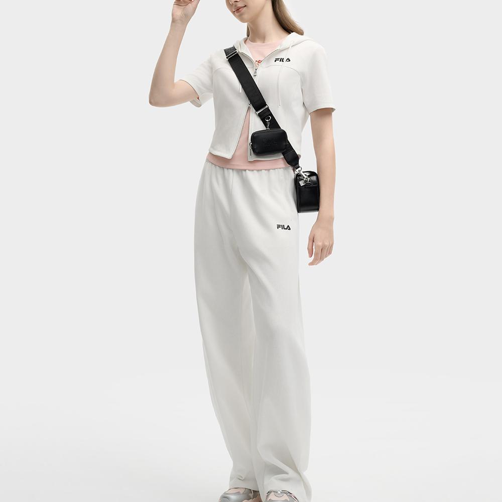 FILA Original Fashion Casual Short Sleeve Knitted Slim Jacket Women jackets Cloud-Mushroom-White F11W529501F-WT